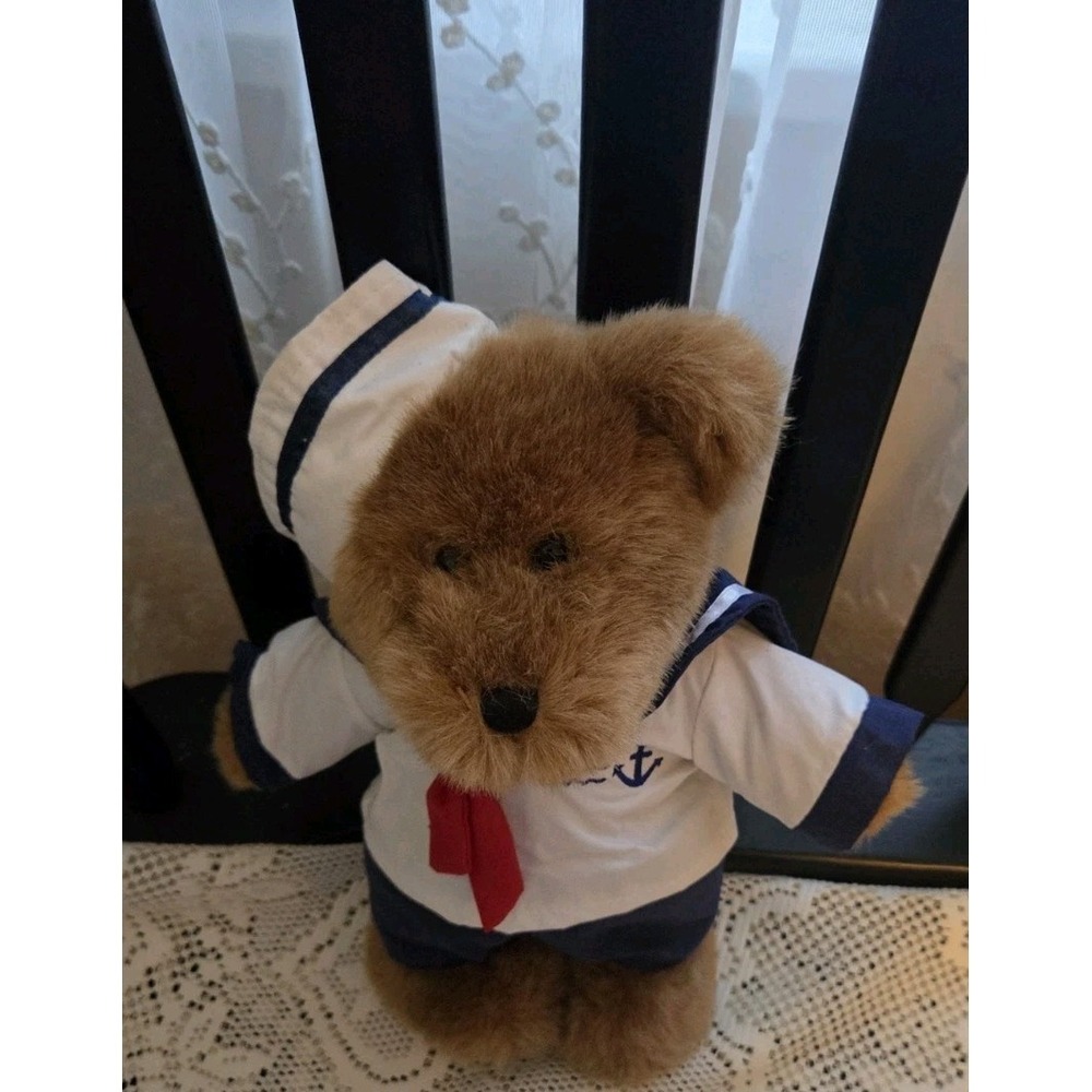 Sailor Teddy Bear Plush Brown Stuffed Animal Nautical Navy White Outdit Anchor